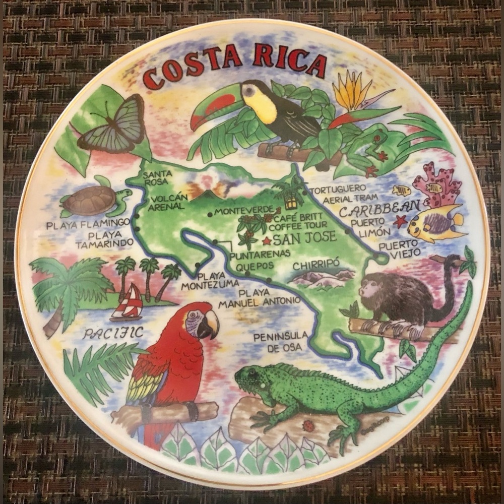 Costa Rica Decorative Souvenir Plate with Tropical Wildlife